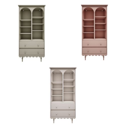 Kinderkamer boekenkast babushka, boekenkast, decoratiekast, kinderkamerkast, babushka, oud roze boekenkast, olijf groene boekenkast, witte boekenkast