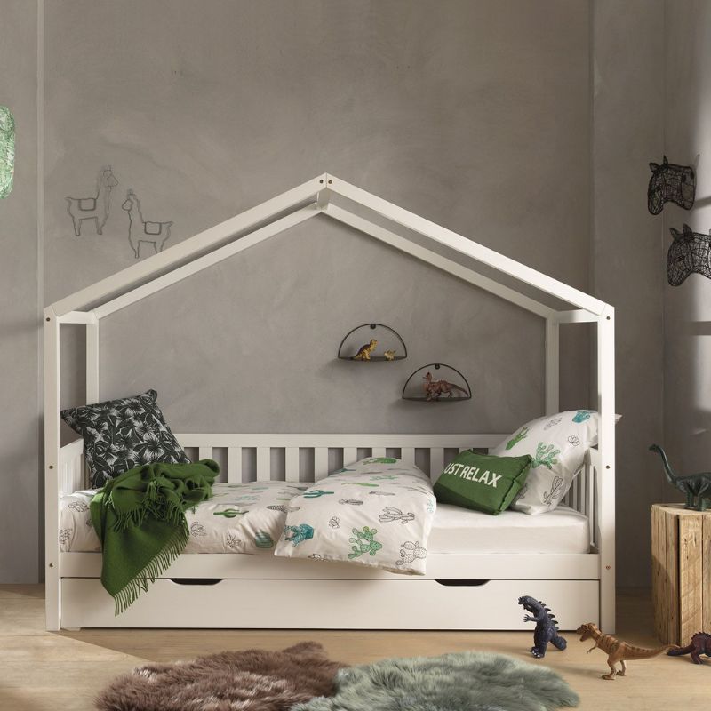 Peuterbedje dallas wit, Wit peuterbedje, kinderbedje, peuterbedje met dak