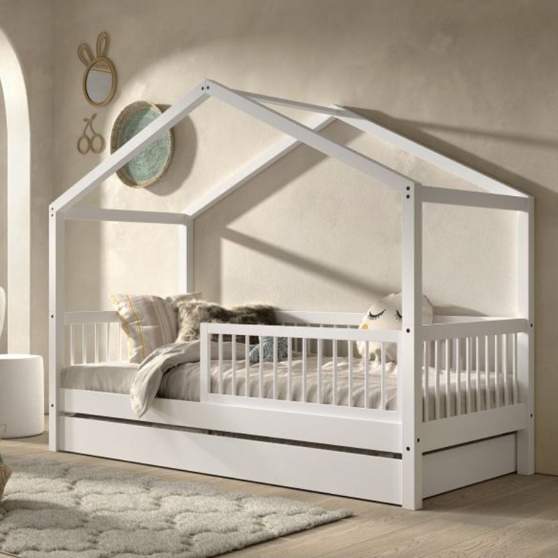 Peuterbedje dallas wit, Wit peuterbedje, kinderbedje, peuterbedje met dak
