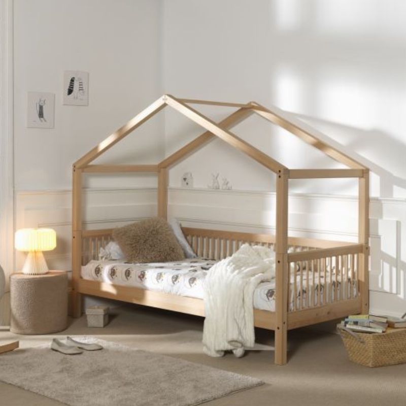 Peuterbedje dallas naturel, naturel peuterbedje, kinderbedje, peuterbedje met dak