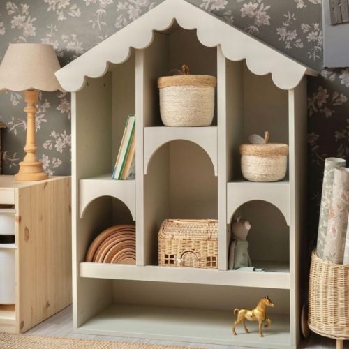 Kinderkast poppenhuis olive, Babushka collectie, Poppenhuis olijfgroen, Kinderkast poppenhuis in vintage stijl