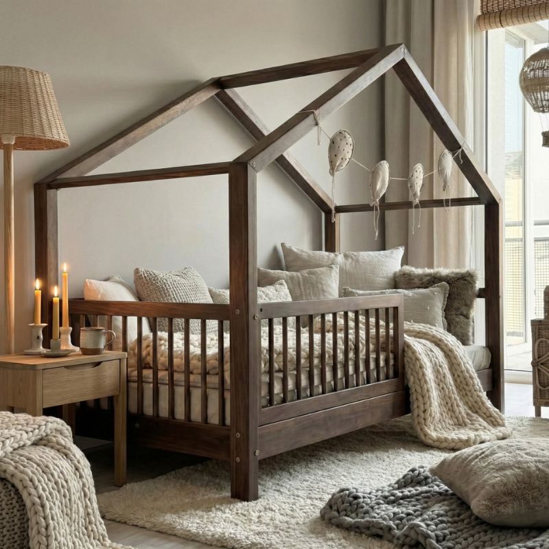 japandi bedhuis kinderbed Japandi bedhuis kinderbed, Japandi kinderbed, Kinderbed donker walnoot, Japandi stijl kinderbed