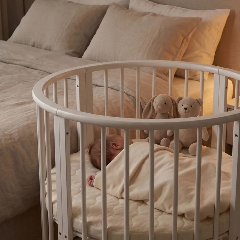 witte ronde box, kleine ronde boxen, inclusief rond box matras, rond wit wiegje
