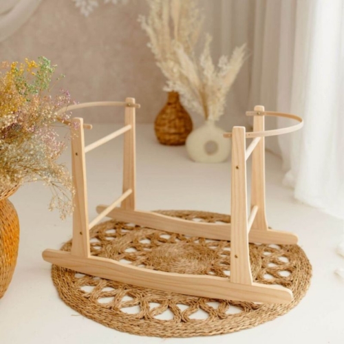 mozesmand standaard hout, houten wieg standaard voor mozesmanden